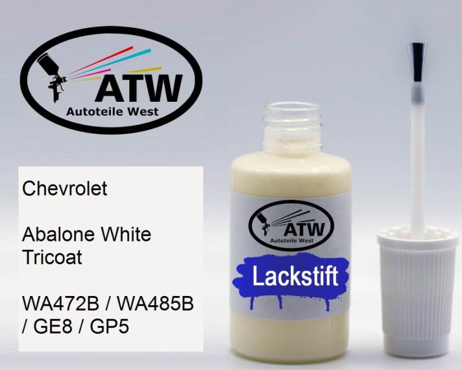 Chevrolet, Abalone White Tricoat, WA472B / WA485B / GE8 / GP5: 20ml Lackstift, von ATW Autoteile West.